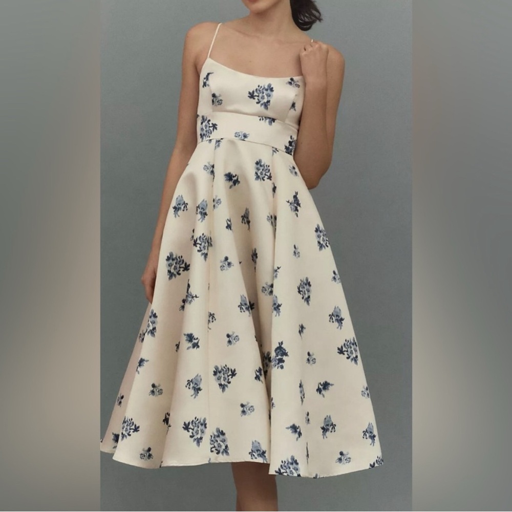 NWOT Anthropologie x BHLDN Gabriella A-Line Satin Midi Dress w Pockets - Size 4
